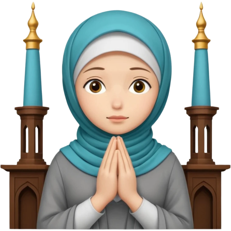 girl in a hijab is praying in the back of a prayer room. emoji