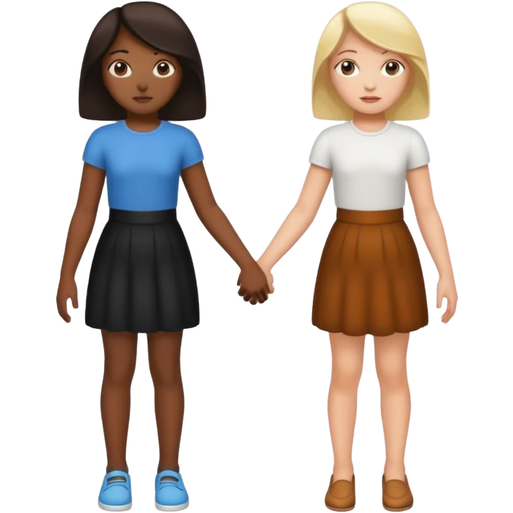 Black girl and white girl holding hands turned away emoji