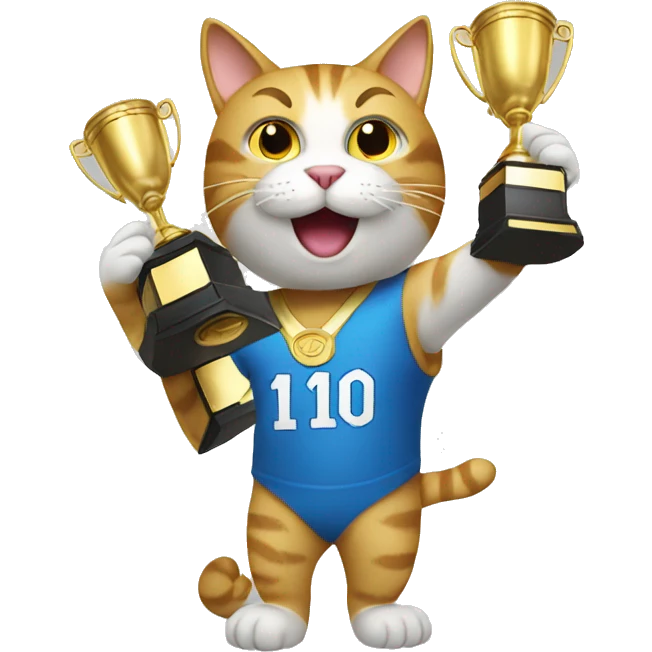 cat holding up a number 10 trophy emoji