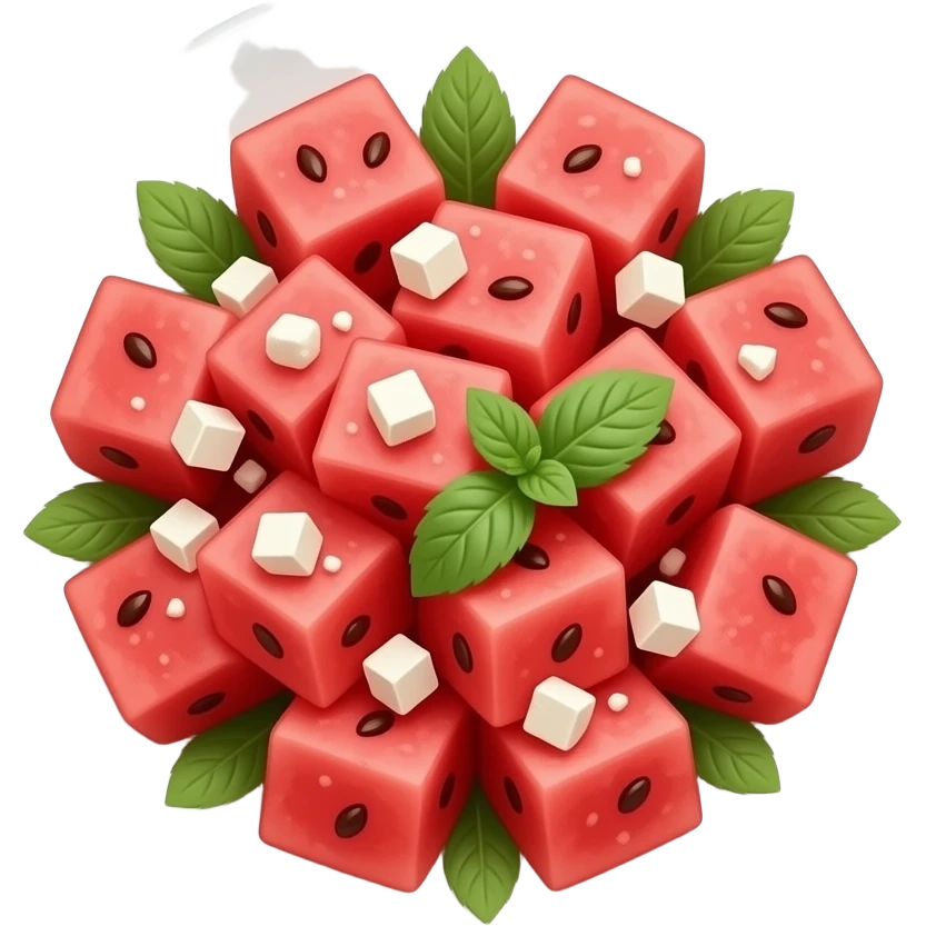 WATERMELON pieces salad with feta and mint on a plate emoji