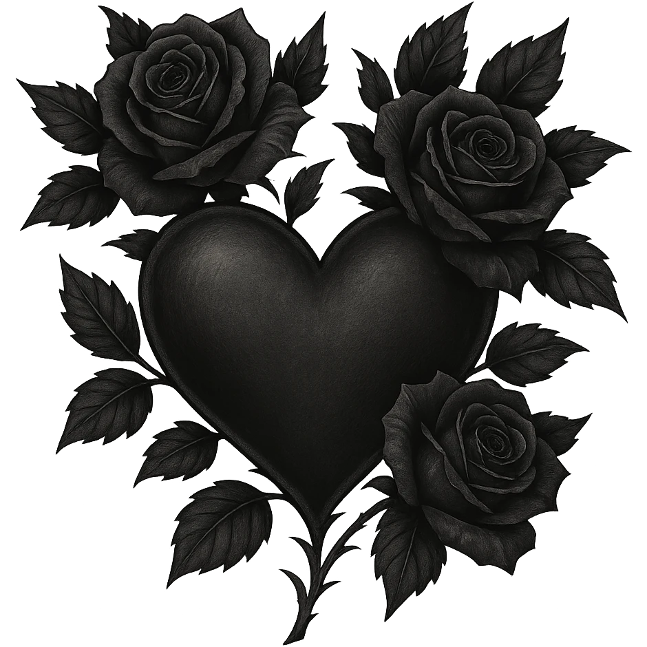 gothic heart with dark roses, remove background emoji