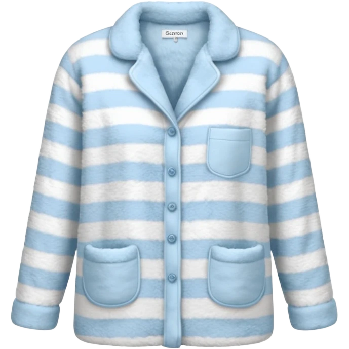 emoji of an isolated fluffy fleece pajama top with soft pastel vertical stripes, plush fuzzy texture, light grey and pastel blue tones, button-down long sleeves, neatly folded flat-lay, no person, no body, no mannequin, cozy warm winter mood, soft shading emoji