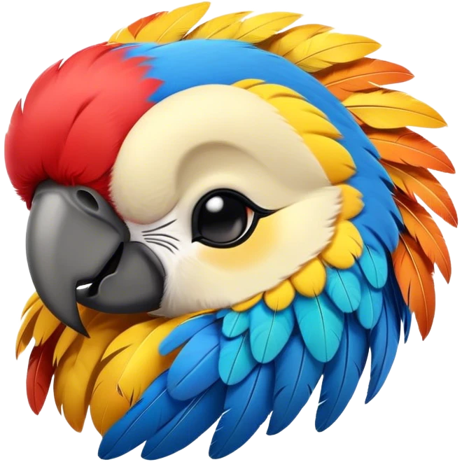 Meme-Worthy cute Sleeping Macaw Portrait Emoji, Head resting peacefully with a contented smile, showcasing a cascade of colorful feathers and eyes gently closed in serene slumber, Simplified yet comically adorable features, highly detailed, glowing with a soft, drowsy tropical light, high shine, relaxed and utterly lovable, stylized with an air of playful laziness, bright and heartwarming, soft glowing outline, capturing the essence of a sleeping parrot that feels destined to become the next viral icon of adorable rest! emoji