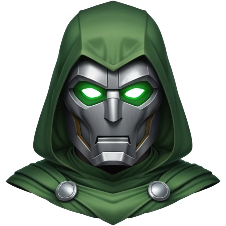 Doctor Doom in full body stance with intense glowing green eyes shining through mask emoji