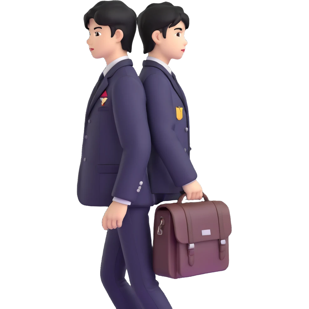 Japanese male high school student in black gakuran uniform with school bag emoji
