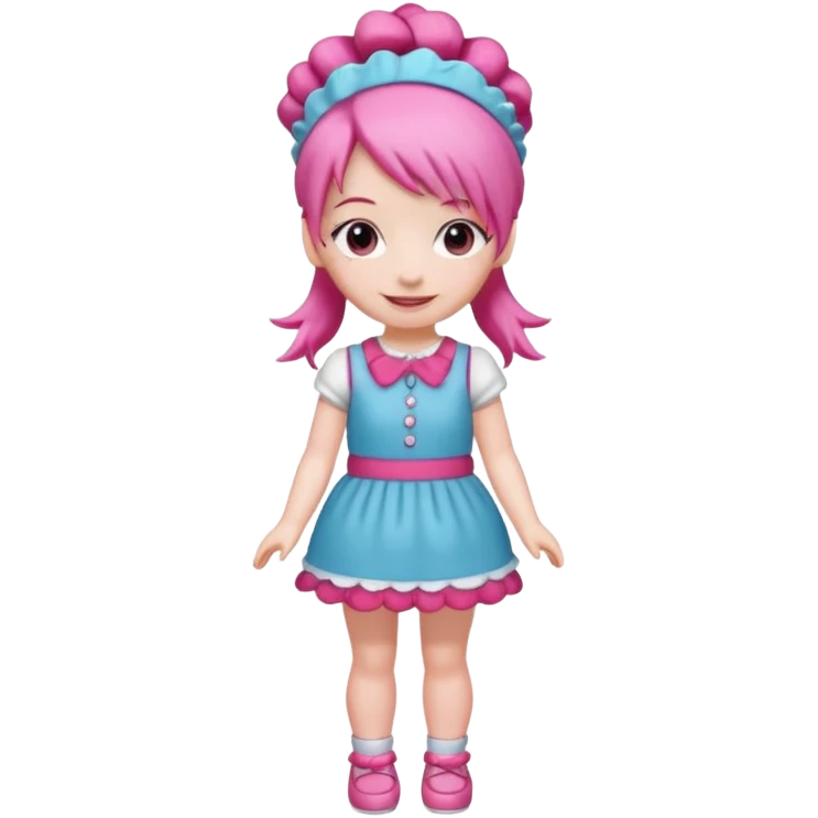 Isolated detaile illustration of the most modern raspberry torte doll figurine full body with pink hair and a hairband emoji