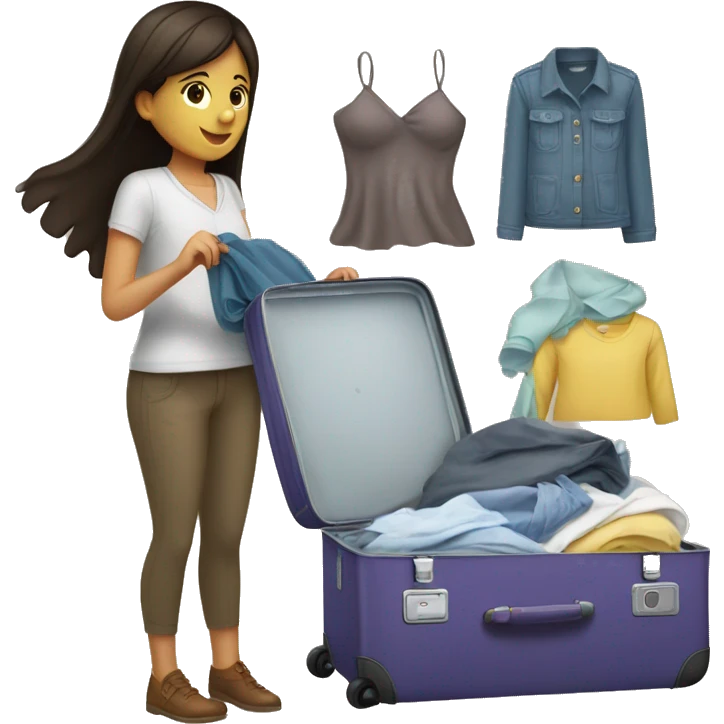 Brunette girl packing clothes into a suitcase emoji