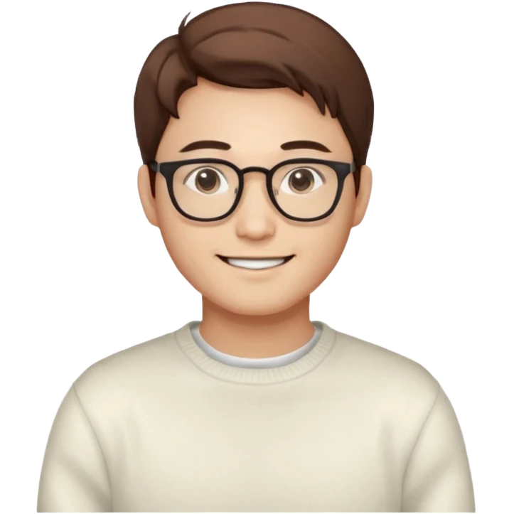 Korean 31-year-old male marketer / White sweater / Glasses / White face / Smiling expression / Brown hair emoji