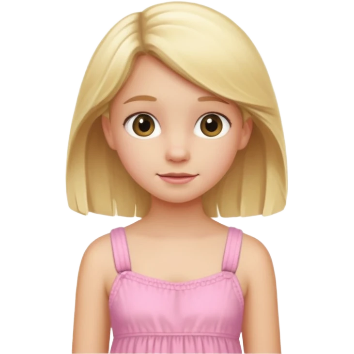 A blonde Australian 12 year old girl in a pink sort  dress cute emoji
