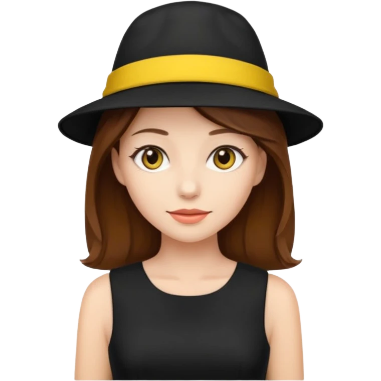 brown hair black dress yellow hat emoji