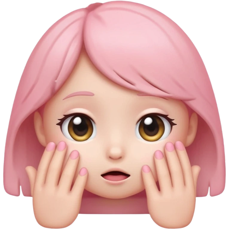 cute soft pink emoji, shy expression, small hands on cheeks, kawaii style emoji