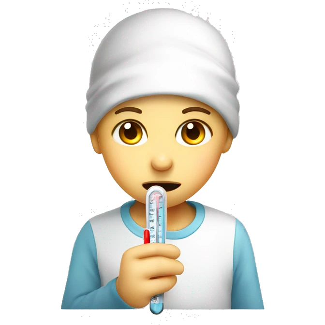 sick child, thermometer with high temperature emoji