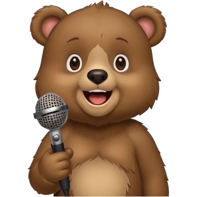 happy bear cute singing with microphone emoji