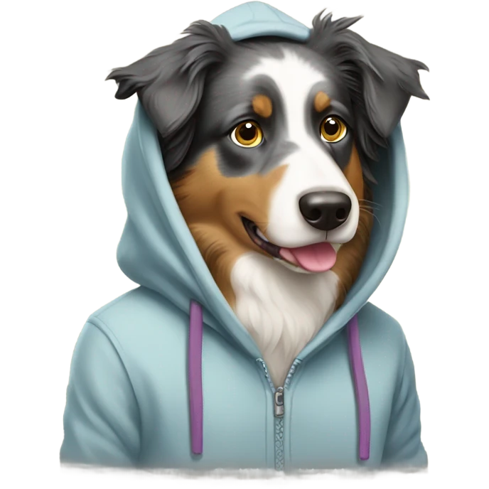 Australian Sheppard wearing a hoodie emoji