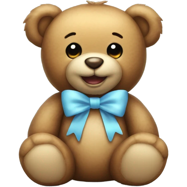 Teddy bear with light blue bow smiling emoji