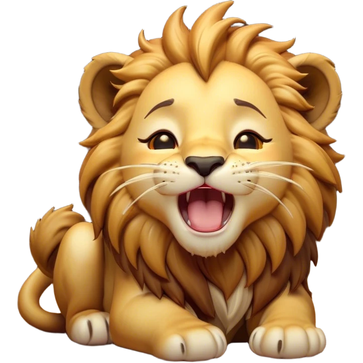 Cinematic Cute Yawning Lion Cub Portrait Emoji, Head tilted slightly with a dramatic, wide-open yawn, showcasing a soft, downy tawny Fur with a majestic mane, floppy ears slightly drooping, round amber eyes barely open in drowsy contentment, Simplified yet irresistibly adorable features, highly detailed, glowing with a soft, cozy glow, high shine, relaxed yet expressive, stylized with a touch of savannah whimsy, bright and endearing, soft glowing outline, capturing the essence of a sleepy yet affectionate Lion Cub, so drowsy it feels like it could stretch out of the screen and curl up for a nap! emoji