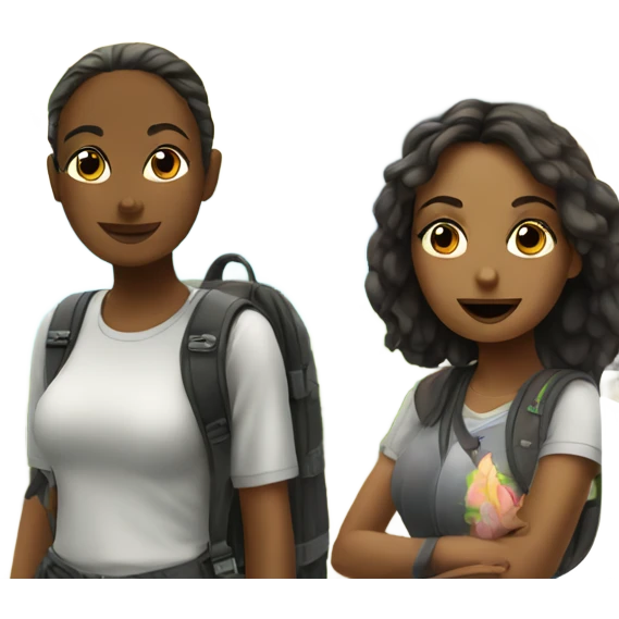 Two girls travel to tropical island  emoji
