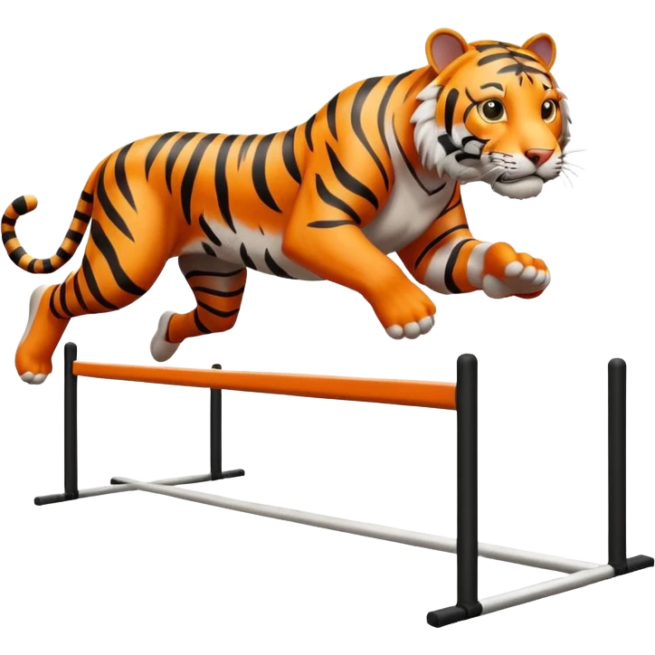 A tiger running over a hurdle on a track  emoji