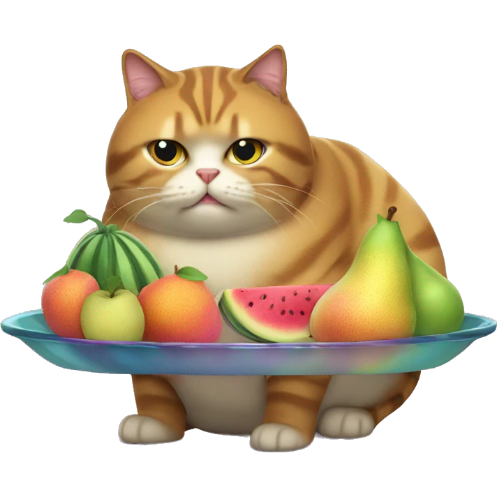 Fat Cat eating a iridescent fruit tray emoji