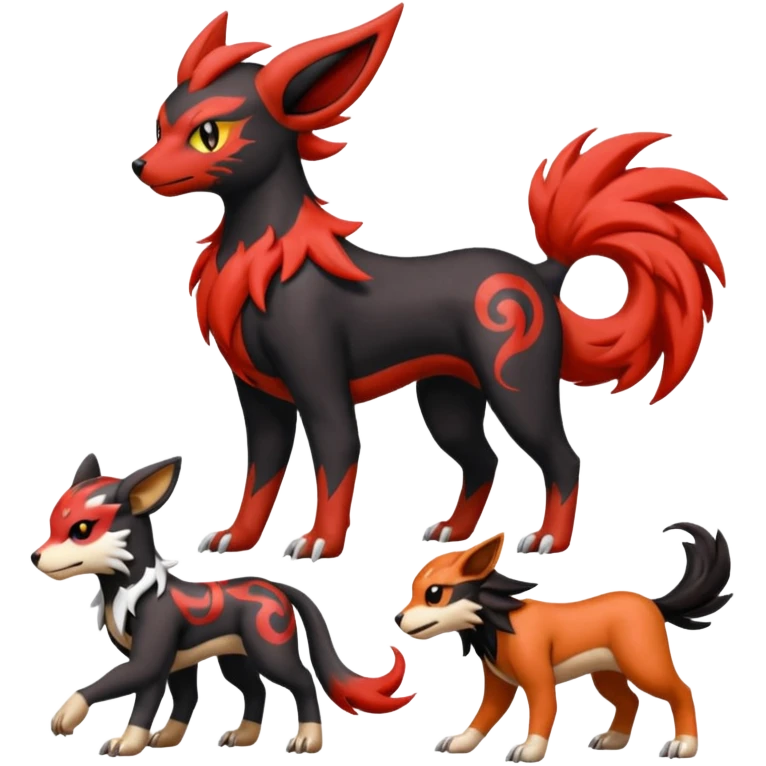 Darkrai-Litten-Growlithe-Yveltal-Houndoom-Meloetta-Fakémon-creature-hybrid-fusion, full body emoji