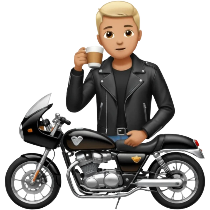 Man drinking coffee with the motorcycle emoji