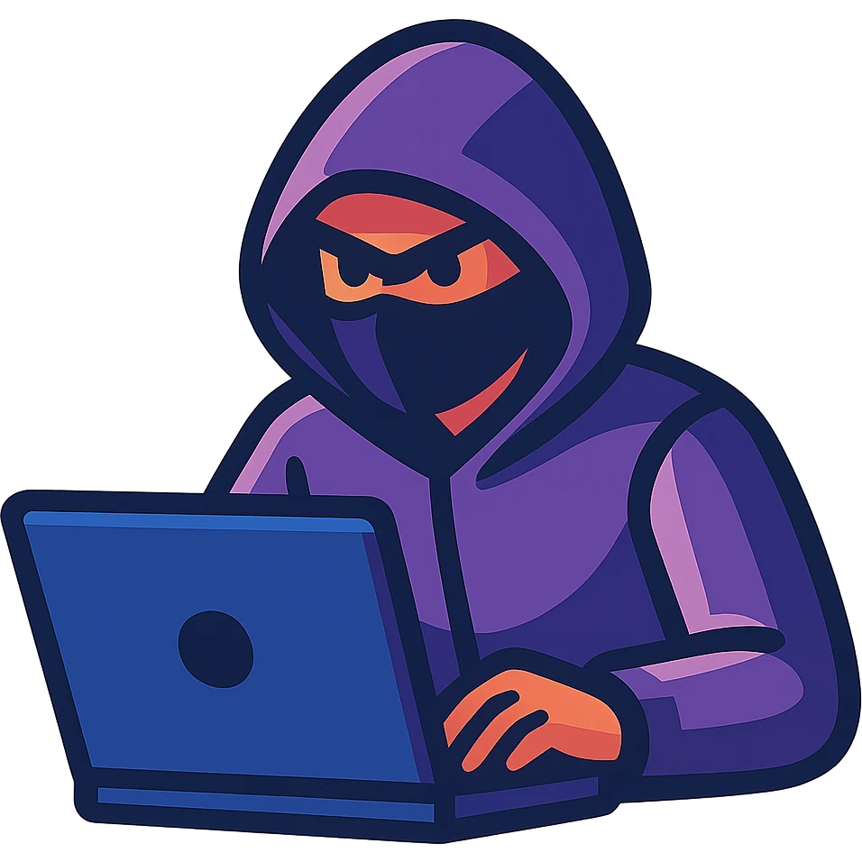 hacker character in purple hoodie, digital style emoji
