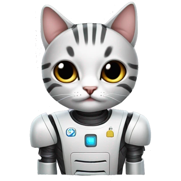 Kucing dengan baju robot emoji