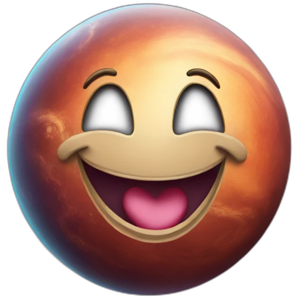 A planet with a happy face and a heart-shaped smile emoji