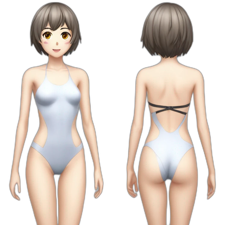 realistic full body rei ayanami nue short hair teen back and front views bikini emoji