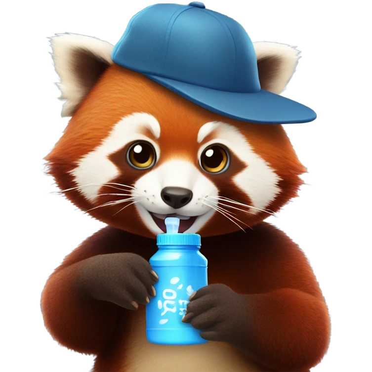 Red panda with water bottle and with hat emoji
