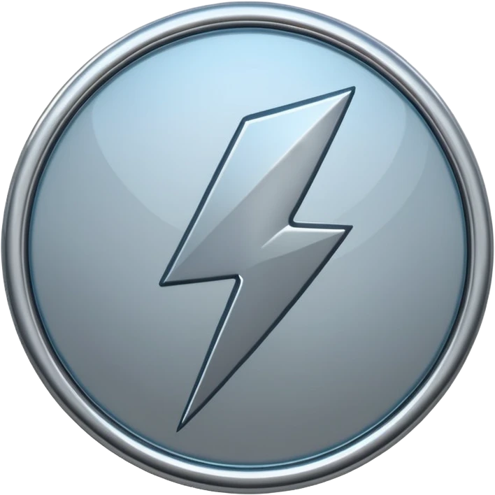 A lightning bolt emoji made of polished silver chrome, sharp yet rounded edges, glossy metallic surface, soft reflections, minimal futuristic design, iOS emoji style, centered, clean white background emoji