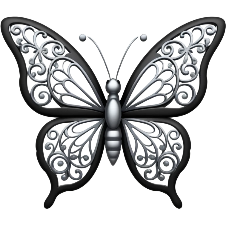 Black and silver filigree butterfly, 3D, extremely detailed design emoji