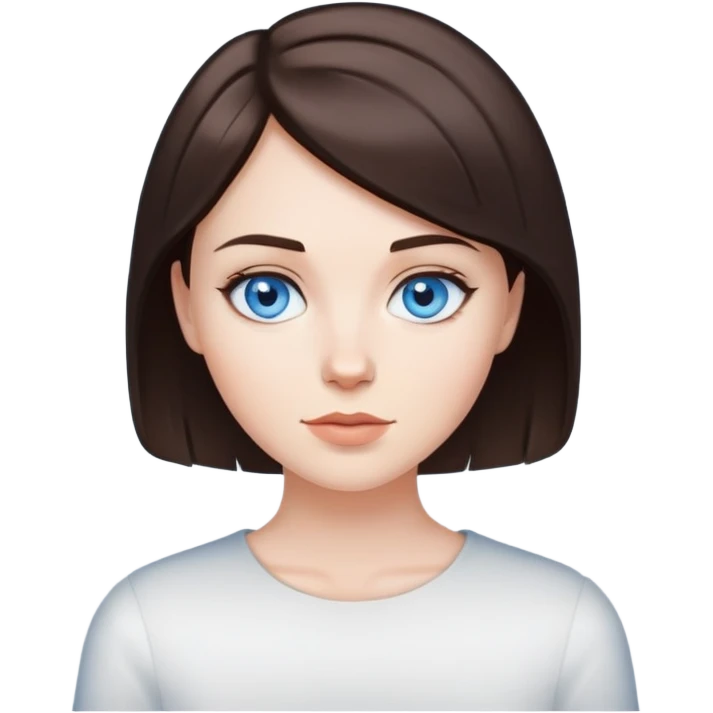 white girl, blue eyes, brunette short hair  emoji