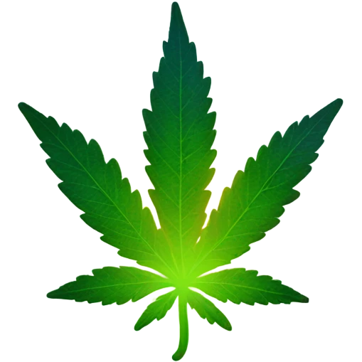 Cannabis leaf with gradient glow and smiling emoji