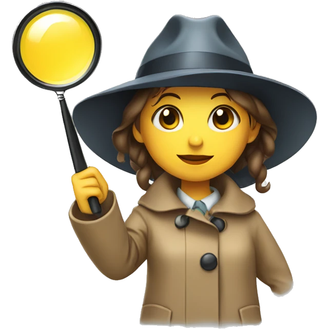 girl in a detective costume, in a raincoat, with a hat and a magnifying glass in her hands emoji