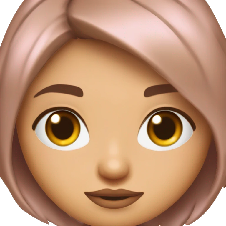 Una mujer de piel bronceada ojo redondos pestañas de muñeca ojos color café, cabello corto estilo Bob con destellos rubios boca fina color rosa. Ceja finas y delicadas orejas derecha con 4 perforaciones y orejas izquierda con 2 perforaciones  emoji