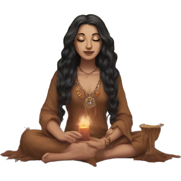 Hippie spiritual moon witch candles incense with dark hair emoji