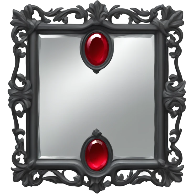 "A Victorian-era Gothic mirror with a black frame, gray-tinted glass, and a red ruby accent."
 emoji