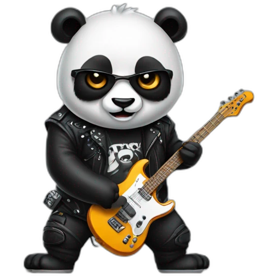 panda with electric guitar and heavy metal clothing emoji