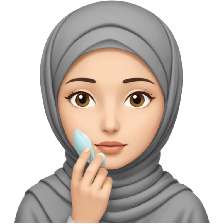 wanita berhijab abu-abu lagi skincare di muka emoji