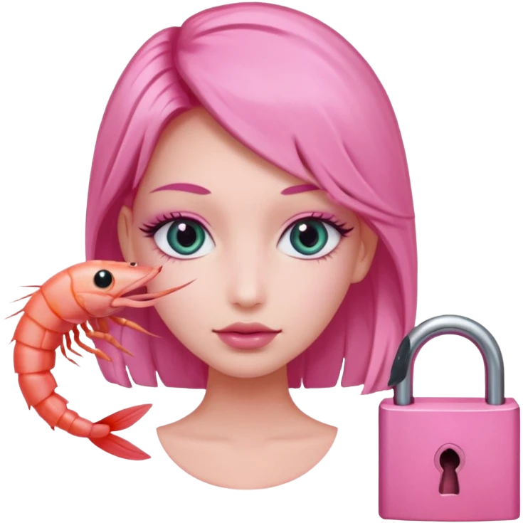 A pink rubber maid sissy MTF holding a lock and a shrimp emoji