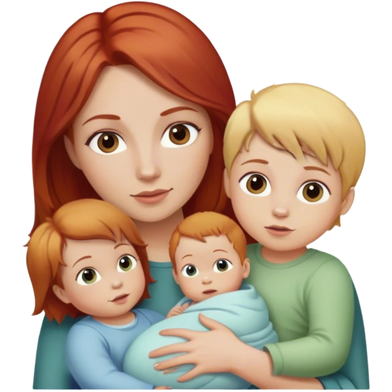 A woman with brown hair, a baby with red hair and a child with blonde hair  emoji