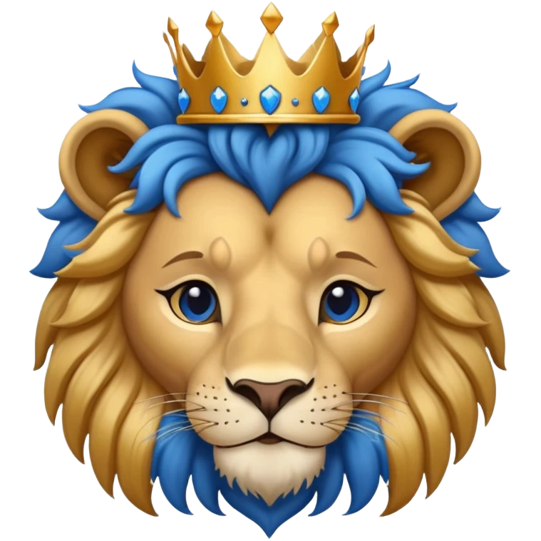 brave lion wearing a golden crown with blue hearts in New York City emoji