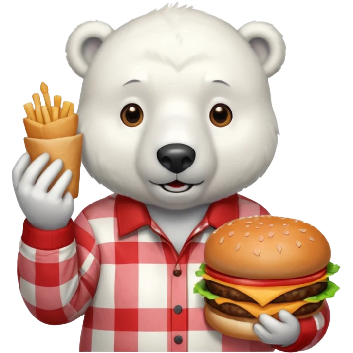 polar bear with burger wearing red checkered shirt emoji