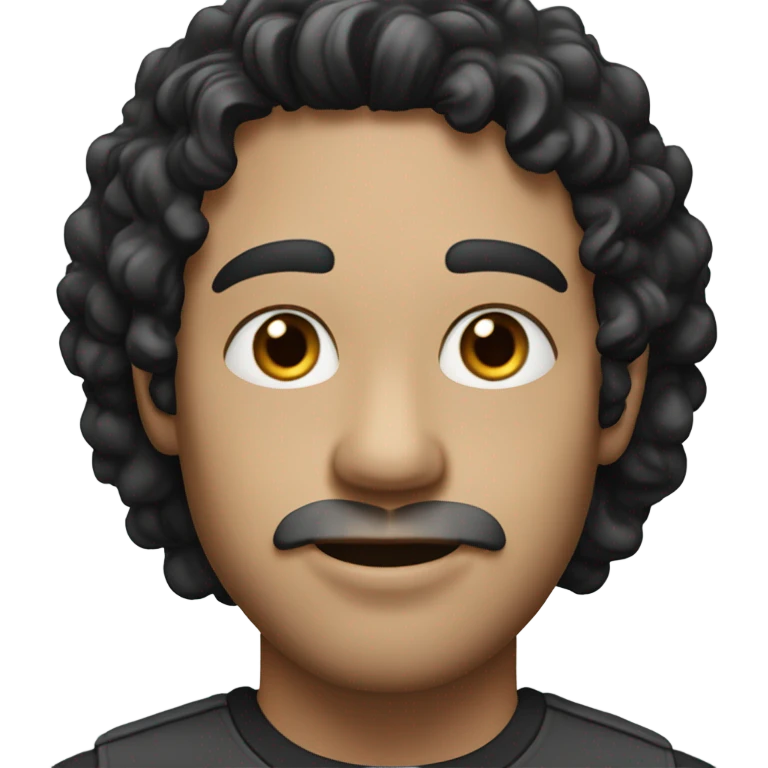 man with white skin and black curly hair, wear casual shirt , closeout face emoji