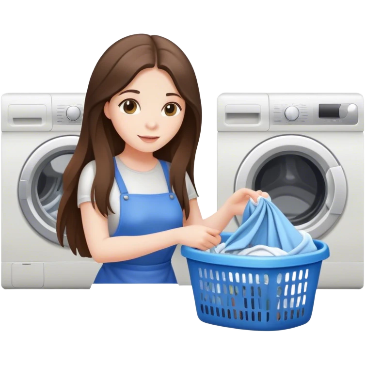 beautiful pale brunette girl with long hair doing laundry  emoji
