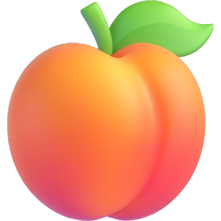 Create a realistic and smooth peach icon in 3D emoji style without eyes, nose, or mouth, with no background (transparent). emoji