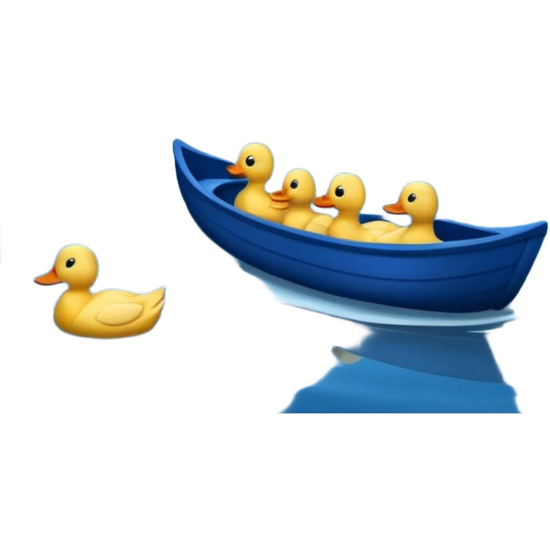 رودخانه ی خروشانی که به آن آفتاب نیتابد و در آن اردک ها و قایقی به رنگ آبی شنا میکنند emoji