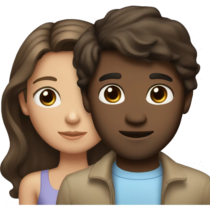 a girl with light brown wavy medium length  ir with her tall dark brown straight hair boyfriend. the girl has hazel eyes and the boy has  blue eyes emoji