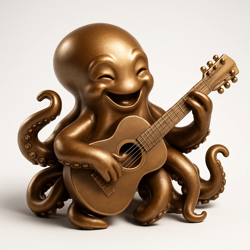 happy octopus with multiple arms playing guitar emoji